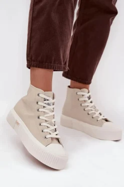 Trampki Damskie Wysokie>Lee Trampki Damskie Na Platformie 50253002.35E ISLA WOMEN MID Beżowe