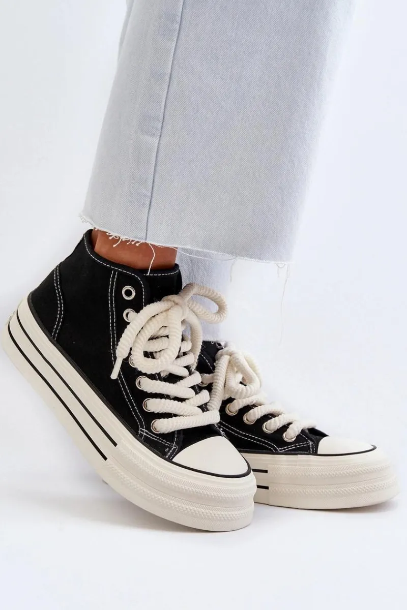 New Boto Trampki Damskie Na Platformie Czarne Aineri Czarny