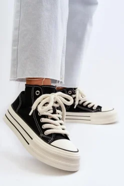 New Boto Trampki Damskie Na Platformie Czarne Aineri Czarny