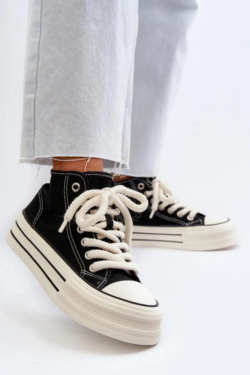 New Boto Trampki Damskie Na Platformie Czarne Aineri Czarny