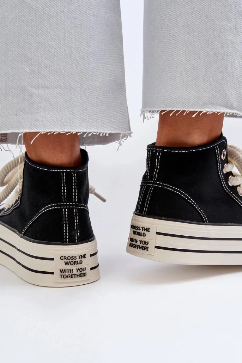 New Boto Trampki Damskie Na Platformie Czarne Aineri Czarny