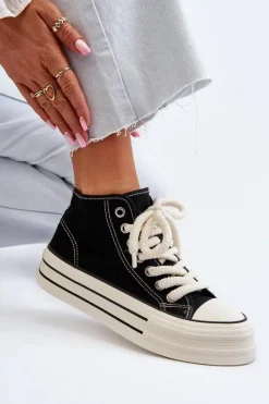 New Boto Trampki Damskie Na Platformie Czarne Aineri Czarny