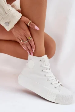 Best Big Star Shoes Trampki Damskie Na Platformie Big Star RR274743 Białe Biały