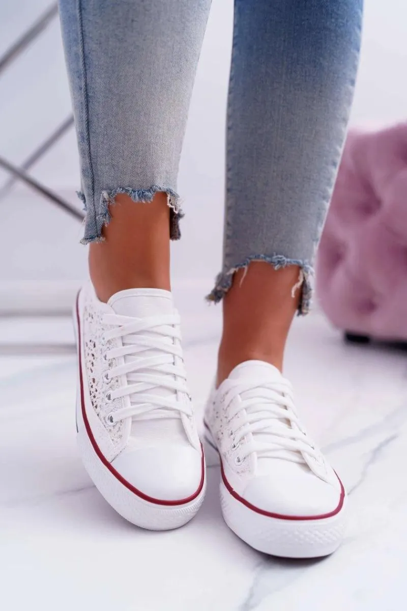 Trampki Damskie Niskie>Boto Trampki Damskie Niskie Koronkowe Białe Veroli