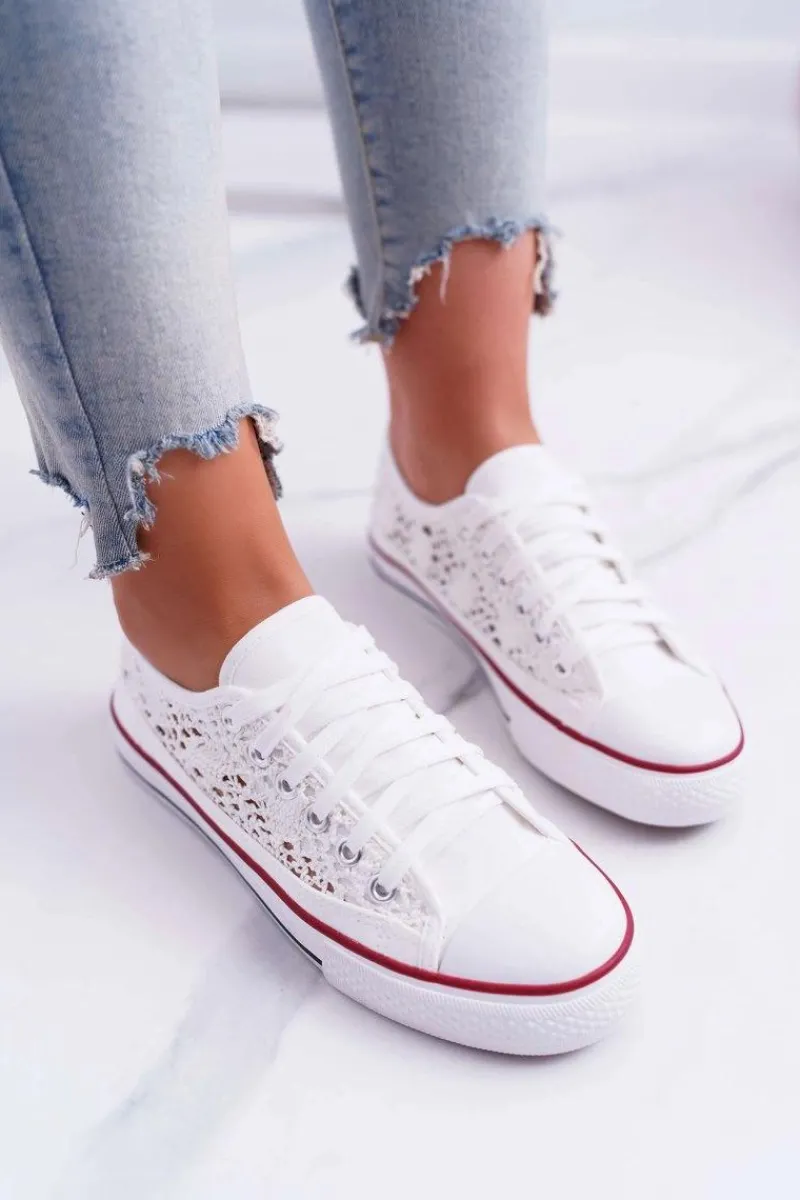 Trampki Damskie Niskie>Boto Trampki Damskie Niskie Koronkowe Białe Veroli