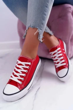 Trampki Damskie Niskie>Boto Trampki Damskie Niskie Materiałowe Czerwone FreeTime