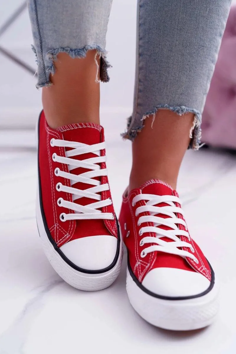 Trampki Damskie Niskie>Boto Trampki Damskie Niskie Materiałowe Czerwone FreeTime