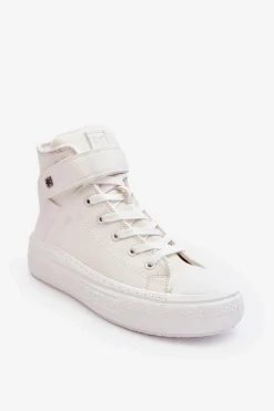 Trampki Damskie Big Star|Trampki Damskie Wysokie>Big Star Shoes Trampki Damskie Ocieplane Na Platformie Big Star Białe MM274006