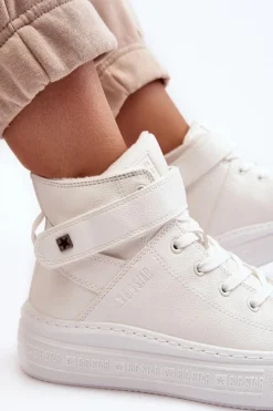 Trampki Damskie Big Star|Trampki Damskie Wysokie></noscript>Big Star Shoes Trampki Damskie Ocieplane Na Platformie Big Star Białe MM274006