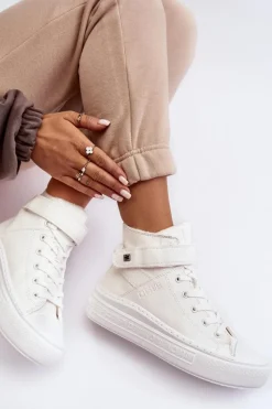 Trampki Damskie Big Star|Trampki Damskie Wysokie></noscript>Big Star Shoes Trampki Damskie Ocieplane Na Platformie Big Star Białe MM274006