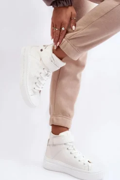 Trampki Damskie Big Star|Trampki Damskie Wysokie></noscript>Big Star Shoes Trampki Damskie Ocieplane Na Platformie Big Star Białe MM274006