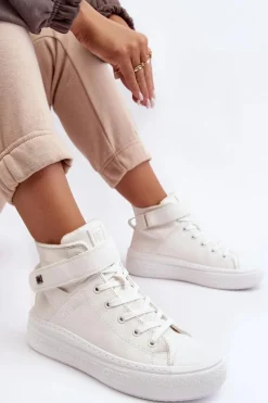 Trampki Damskie Big Star|Trampki Damskie Wysokie></noscript>Big Star Shoes Trampki Damskie Ocieplane Na Platformie Big Star Białe MM274006