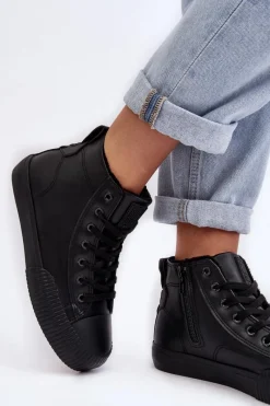 Clearance Big Star Shoes Trampki Damskie Ocieplane Na Suwak Czarne Big Star MM274020