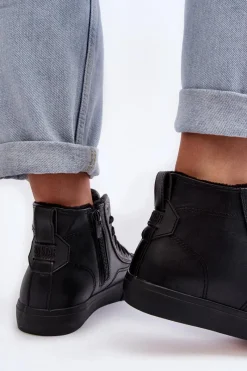 Clearance Big Star Shoes Trampki Damskie Ocieplane Na Suwak Czarne Big Star MM274020