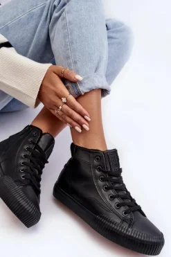 Clearance Big Star Shoes Trampki Damskie Ocieplane Na Suwak Czarne Big Star MM274020