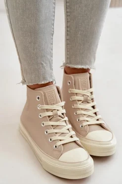 Sale Big Star Shoes Trampki Damskie Ocieplane Z Eko Skóry Beżowe Big Star OO274934 Beżowy