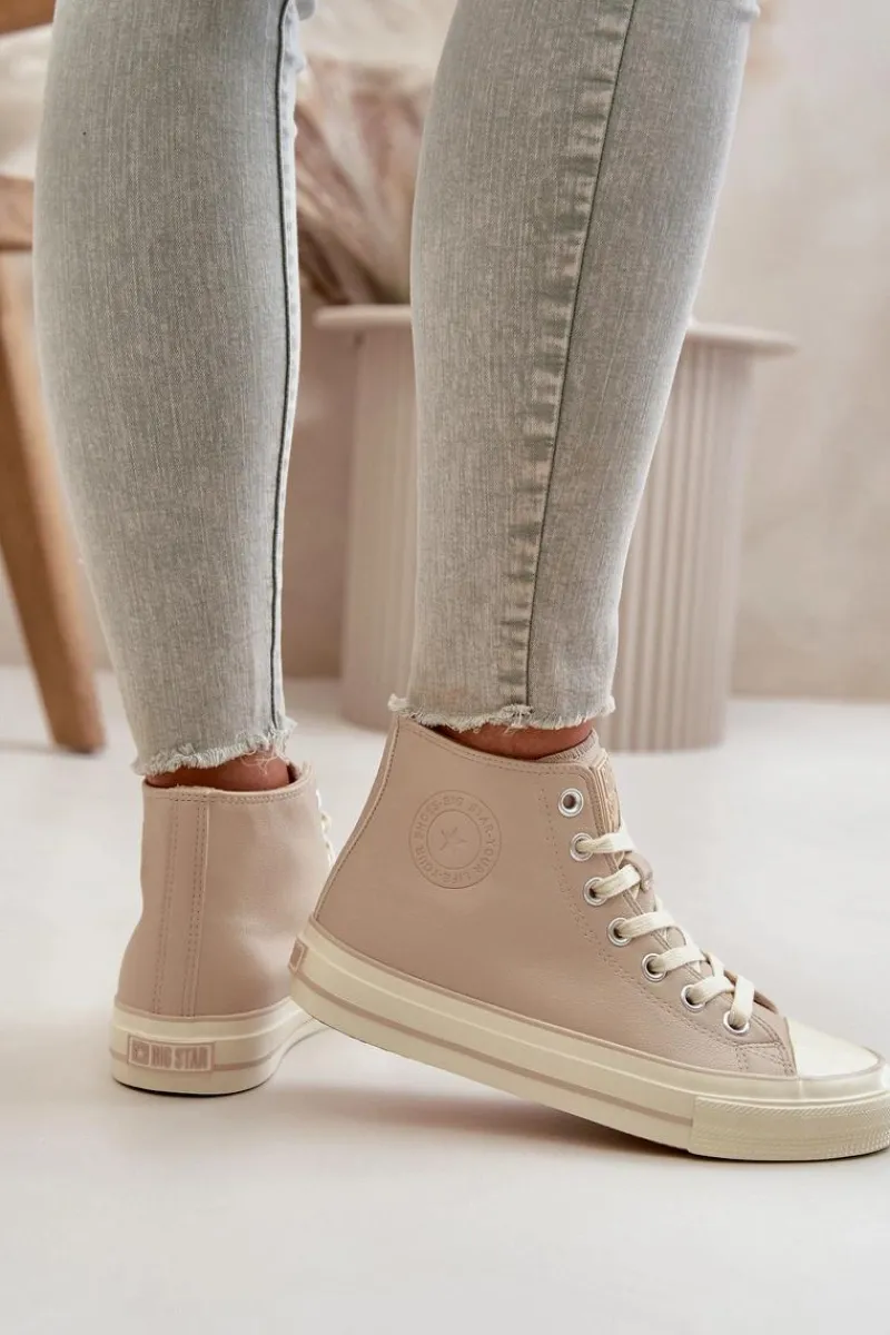 Sale Big Star Shoes Trampki Damskie Ocieplane Z Eko Skóry Beżowe Big Star OO274934 Beżowy