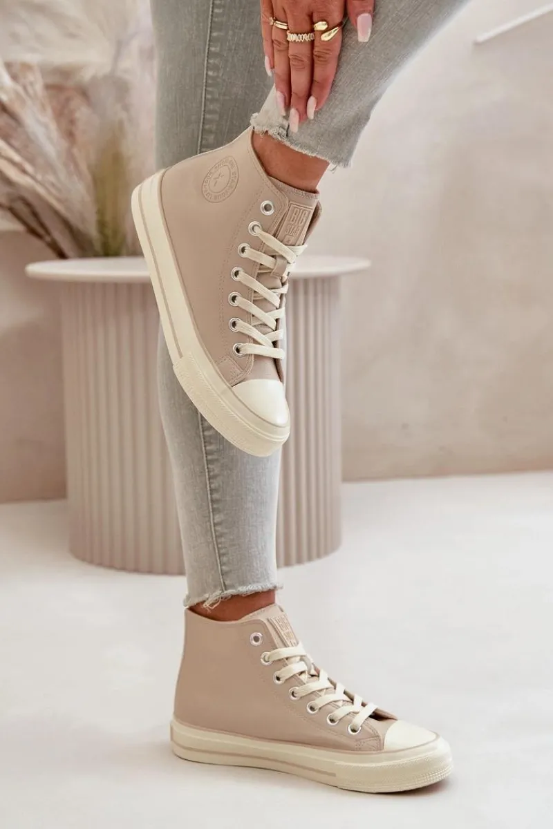 Sale Big Star Shoes Trampki Damskie Ocieplane Z Eko Skóry Beżowe Big Star OO274934 Beżowy