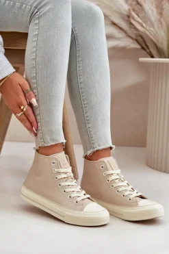 Sale Big Star Shoes Trampki Damskie Ocieplane Z Eko Skóry Beżowe Big Star OO274934 Beżowy