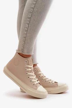 Sale Big Star Shoes Trampki Damskie Ocieplane Z Eko Skóry Beżowe Big Star OO274934 Beżowy