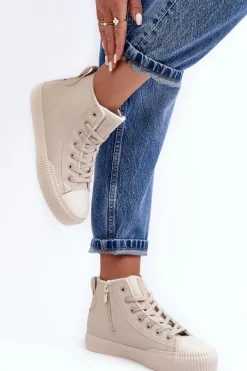 Discount Big Star Shoes Trampki Damskie Ocieplane Na Suwak Jasnobeżowe Big Star MM274018