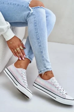 Boto Trampki Damskie Ozdobione Cekinami Multikolor Nolrina