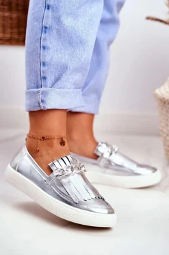 Trampki Damskie Slip-On>Boto Trampki Damskie Slip On Lu Boo Lustrzane Mokasyny Z Frędzlami Nefrette