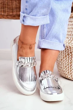 Trampki Damskie Slip-On></noscript>Boto Trampki Damskie Slip On Lu Boo Lustrzane Mokasyny Z Frędzlami Nefrette