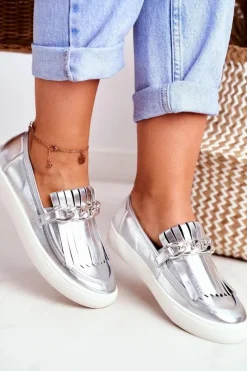 Trampki Damskie Slip-On></noscript>Boto Trampki Damskie Slip On Lu Boo Lustrzane Mokasyny Z Frędzlami Nefrette