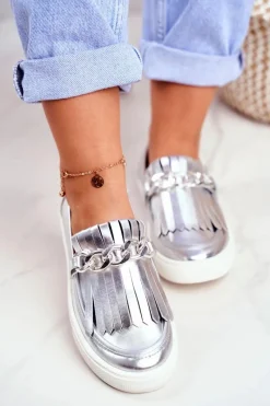 Trampki Damskie Slip-On></noscript>Boto Trampki Damskie Slip On Lu Boo Lustrzane Mokasyny Z Frędzlami Nefrette