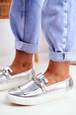 Trampki Damskie Slip-On></noscript>Boto Trampki Damskie Slip On Lu Boo Lustrzane Mokasyny Z Frędzlami Nefrette