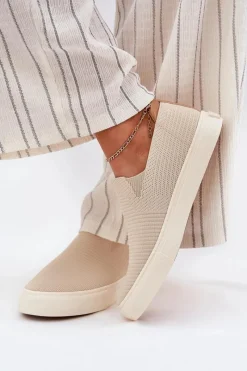 Sale Trampki Damskie Slip-On Big Star RR274721 Beżowe Damskie Trampki Damskie Big Star|Trampki Damskie Slip-On