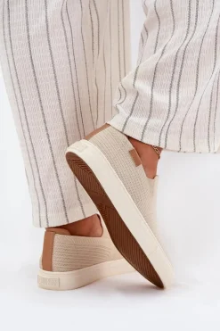 Sale Trampki Damskie Slip-On Big Star RR274721 Beżowe Damskie Trampki Damskie Big Star|Trampki Damskie Slip-On