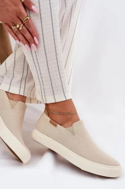 Sale Trampki Damskie Slip-On Big Star RR274721 Beżowe Damskie Trampki Damskie Big Star|Trampki Damskie Slip-On