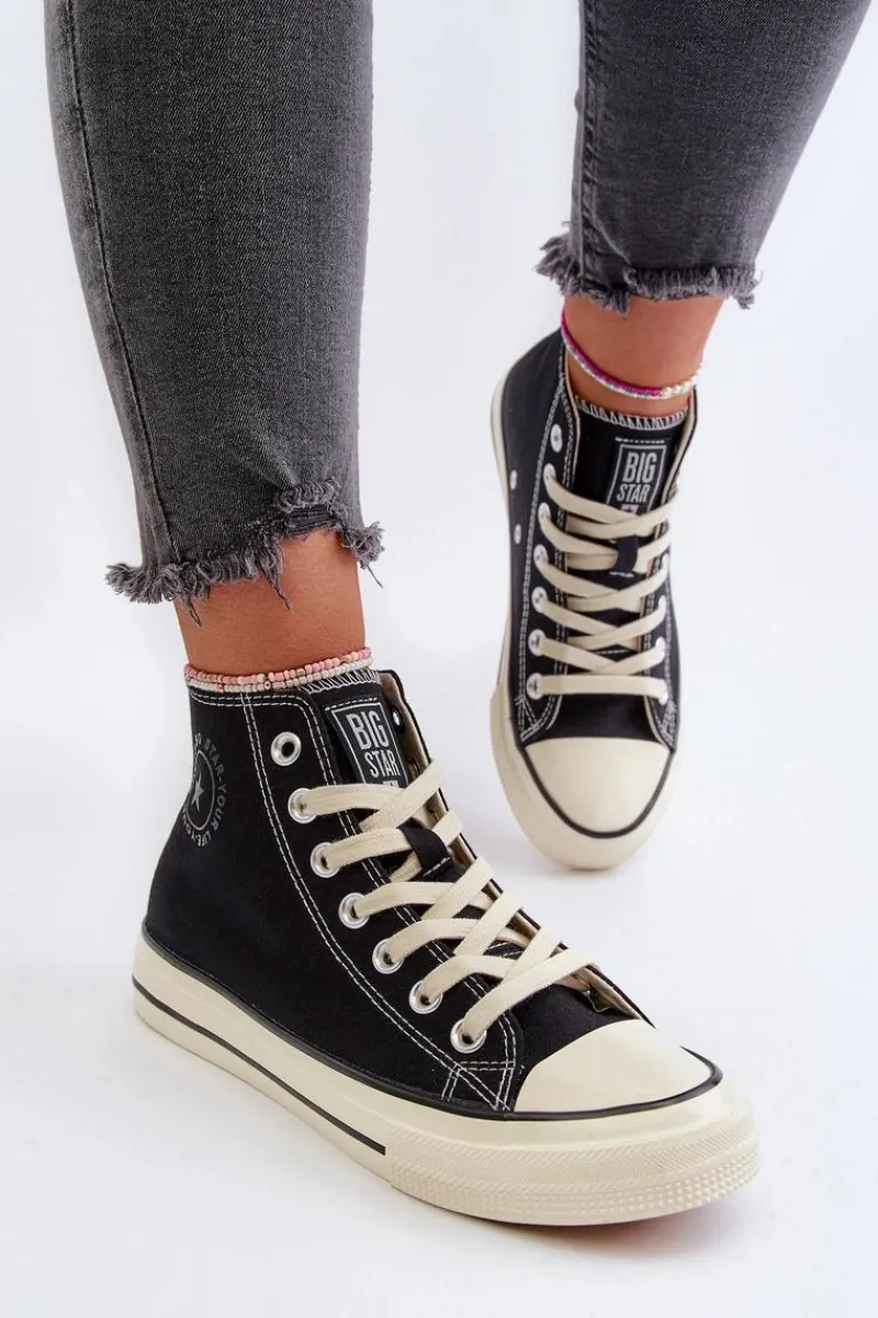 Outlet Big Star Shoes Trampki Damskie Wysokie Big Star NN274283 Czarne Czarny