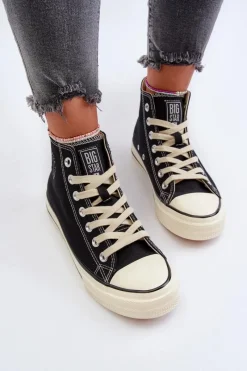 Outlet Big Star Shoes Trampki Damskie Wysokie Big Star NN274283 Czarne Czarny