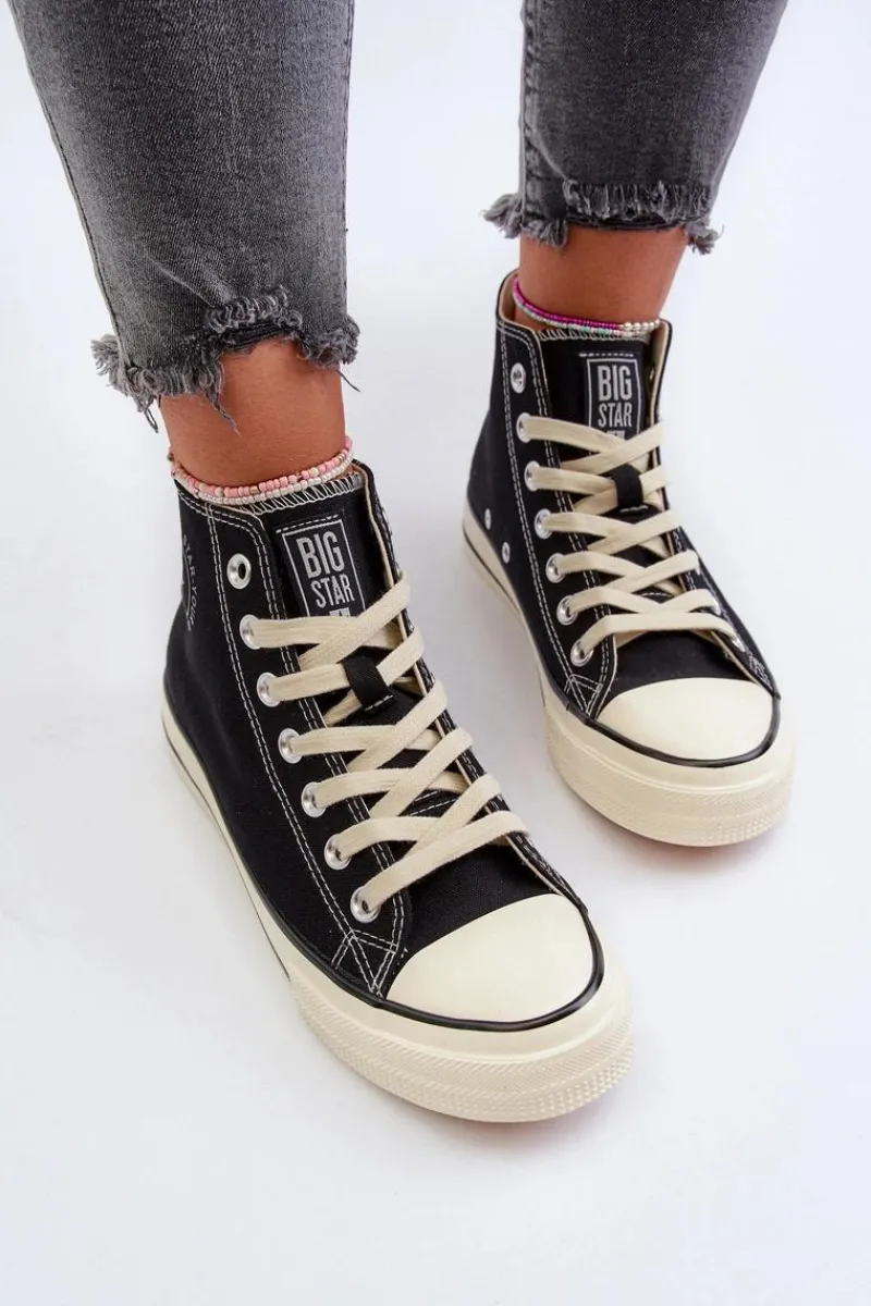 Outlet Big Star Shoes Trampki Damskie Wysokie Big Star NN274283 Czarne Czarny