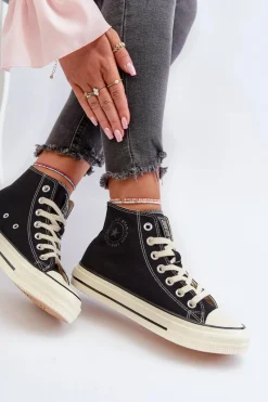 Outlet Big Star Shoes Trampki Damskie Wysokie Big Star NN274283 Czarne Czarny