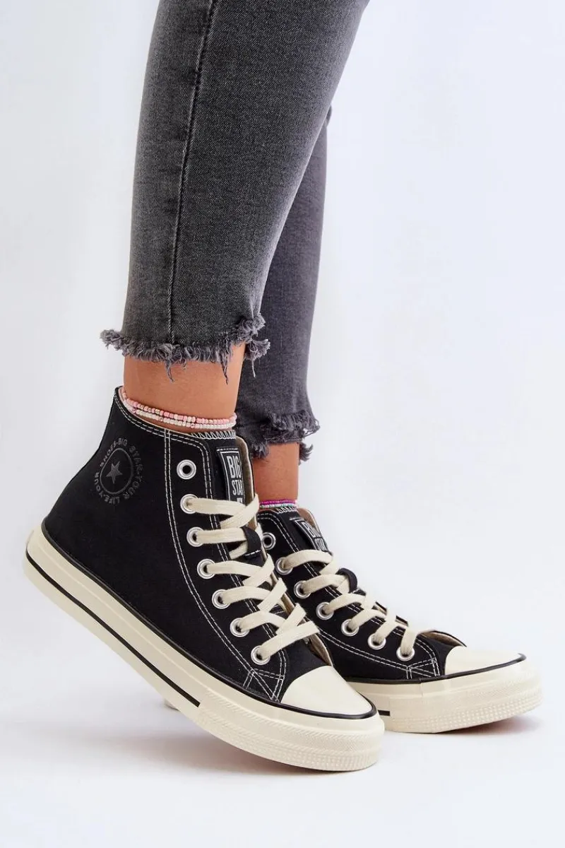 Outlet Big Star Shoes Trampki Damskie Wysokie Big Star NN274283 Czarne Czarny