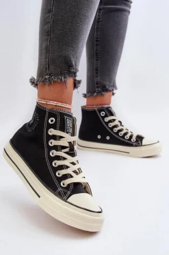 Outlet Big Star Shoes Trampki Damskie Wysokie Big Star NN274283 Czarne Czarny