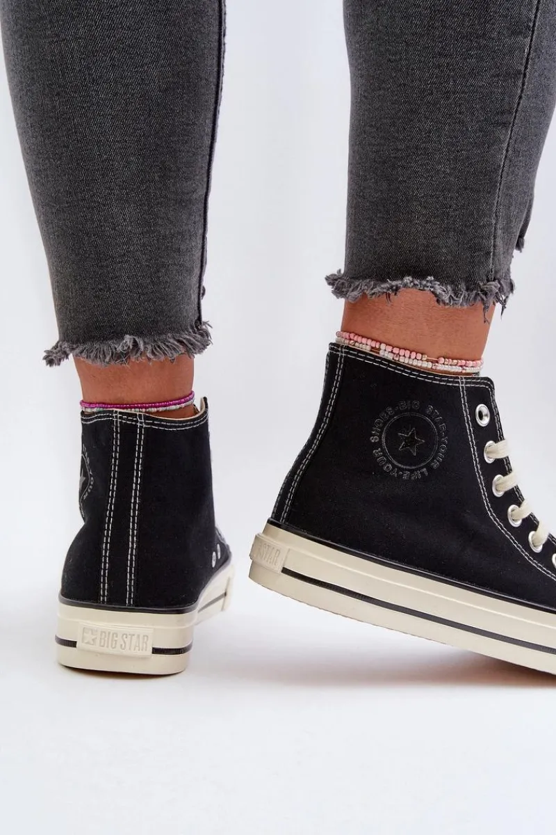 Outlet Big Star Shoes Trampki Damskie Wysokie Big Star NN274283 Czarne Czarny