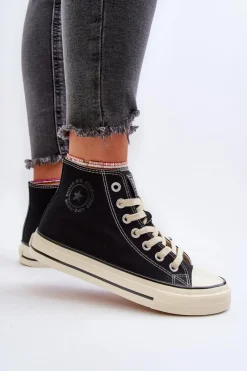 Outlet Big Star Shoes Trampki Damskie Wysokie Big Star NN274283 Czarne Czarny