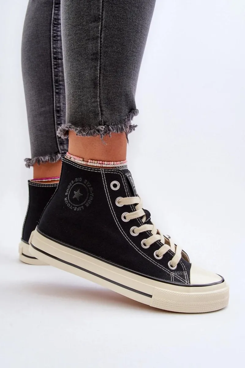 Outlet Big Star Shoes Trampki Damskie Wysokie Big Star NN274283 Czarne Czarny