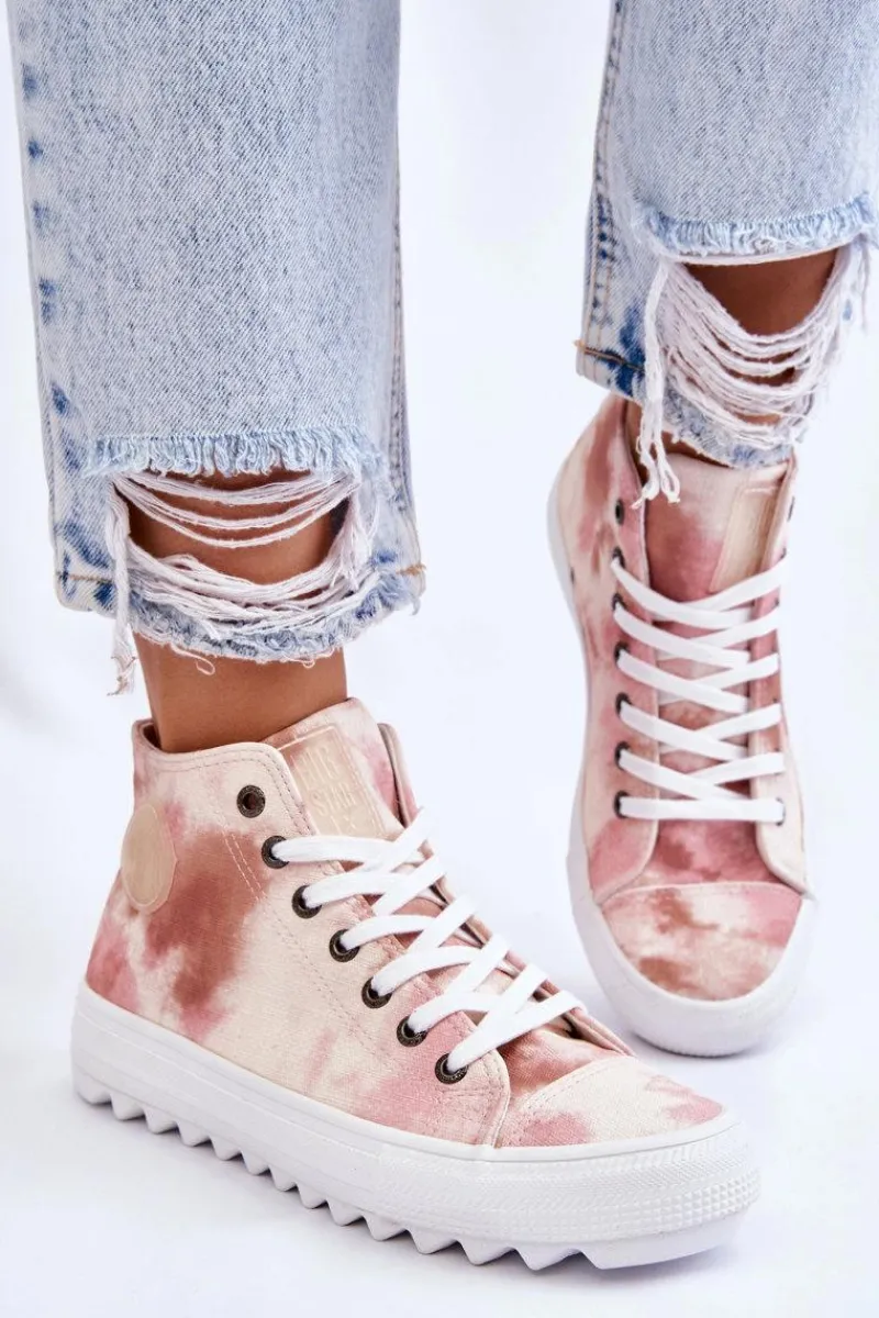 Big Star Shoes Trampki Damskie Wysokie Big Star LL274048 Beżowo-Różowe