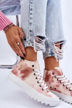 Big Star Shoes Trampki Damskie Wysokie Big Star LL274048 Beżowo-Różowe