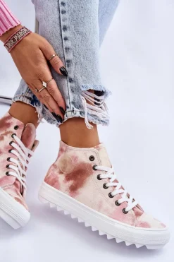Big Star Shoes Trampki Damskie Wysokie Big Star LL274048 Beżowo-Różowe