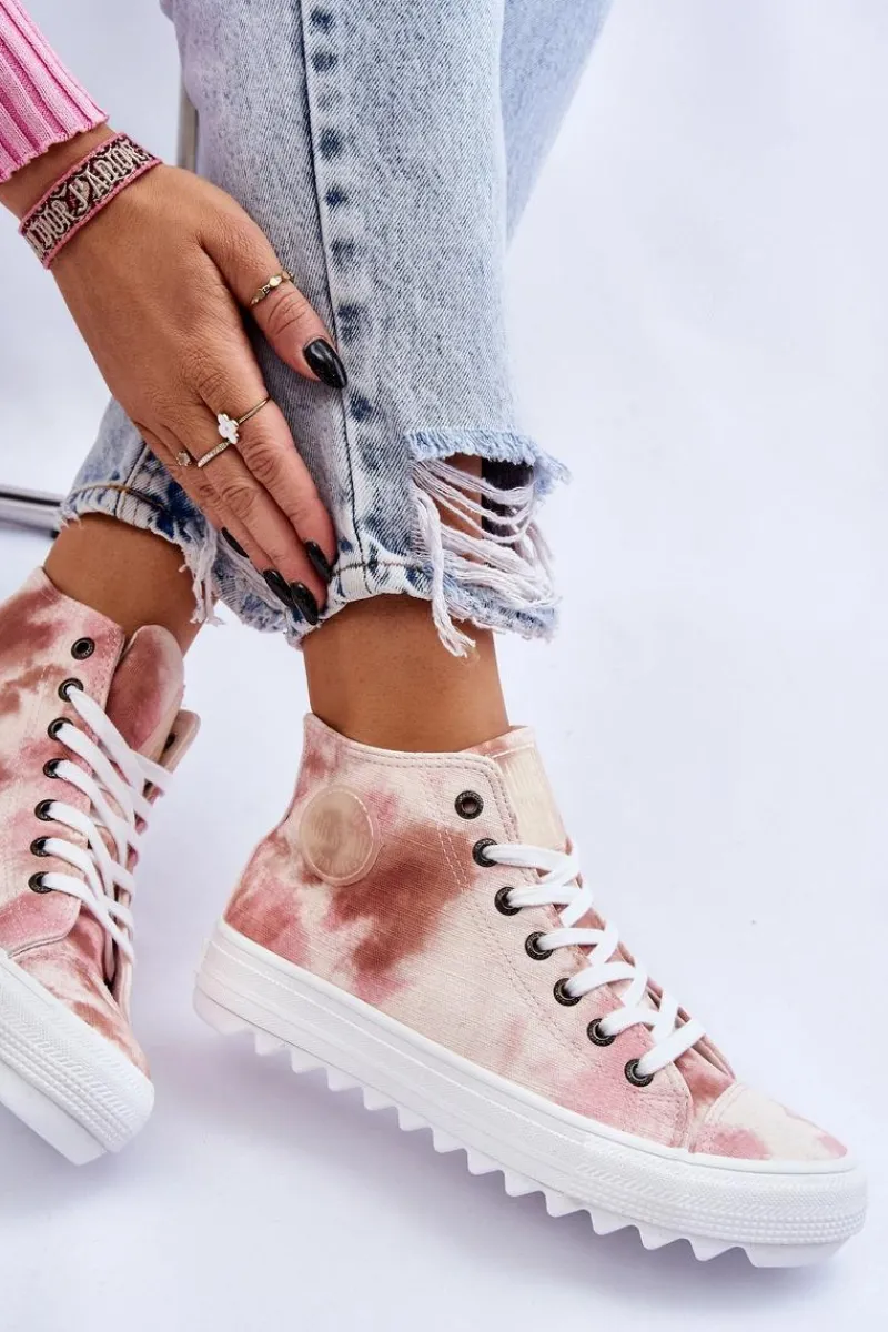 Big Star Shoes Trampki Damskie Wysokie Big Star LL274048 Beżowo-Różowe