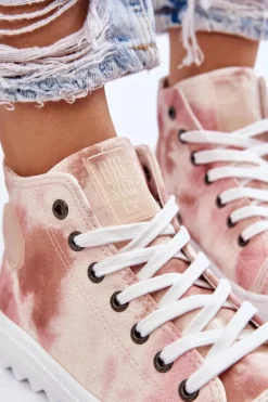 Big Star Shoes Trampki Damskie Wysokie Big Star LL274048 Beżowo-Różowe