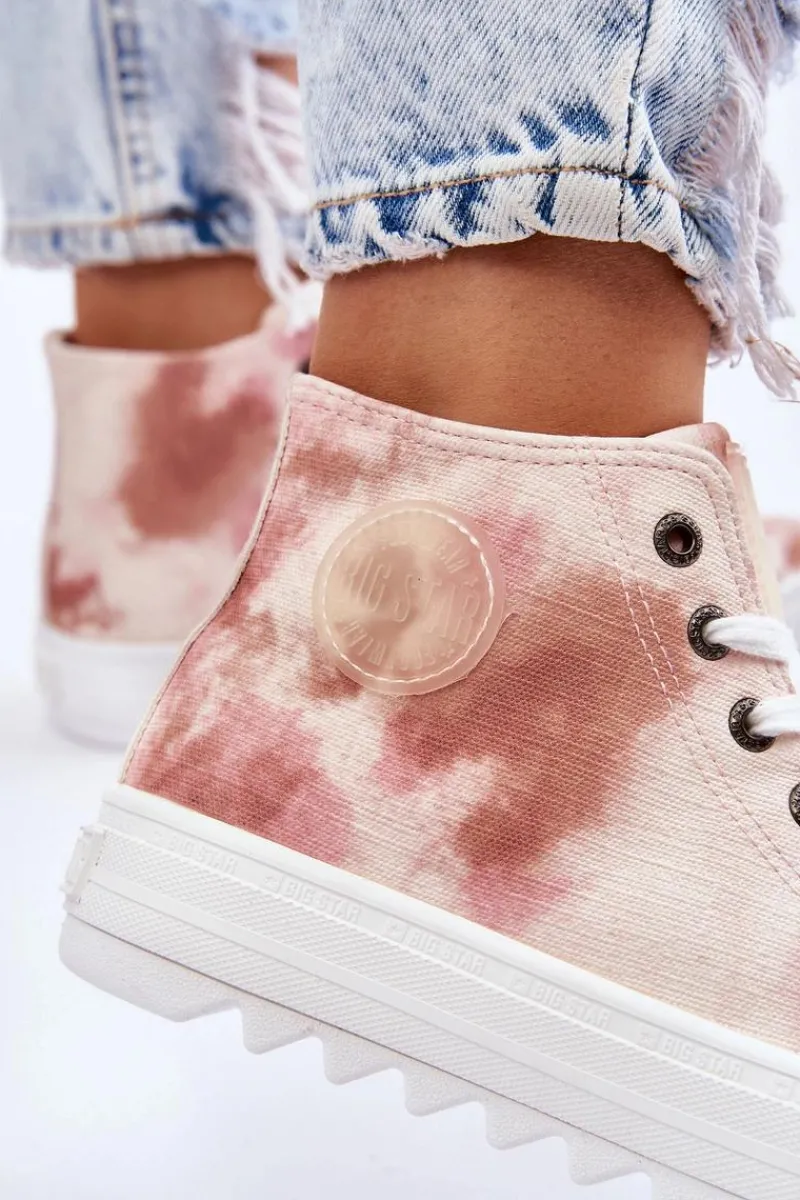 Big Star Shoes Trampki Damskie Wysokie Big Star LL274048 Beżowo-Różowe