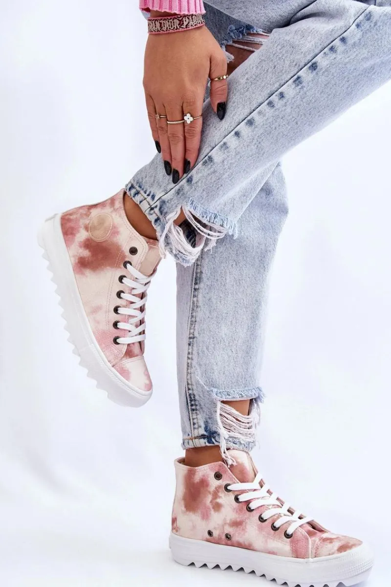 Big Star Shoes Trampki Damskie Wysokie Big Star LL274048 Beżowo-Różowe